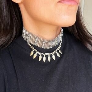 Vintage Silver Choker Drop Studded Mesh Boho‎ Necklace One Size